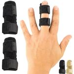 Leosportz Finger Splint for Broken Finger - Fingers Brace for Index, Middle, Ring & Pinky | Support for Sprains, Arthritis, Trigger & Hammer Finger – Breathable Padded Immobiliser (Left/Right Hand) (2, Black)