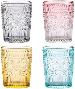 Amzcku Colored Drinking Glasses Set of 4, Vintage Glassware 10 oz- For Cocktails, Mixed Drinks, Whiskey, Beverage, Water, Milk and Juice