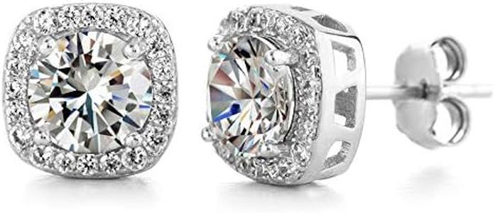 Devin Rose Square Halo Stud Earrings for Women made with Faceted Crystals in Rhodium Plated Brass White