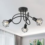 Industrial 3 Way Ceiling Light Chandelier Semi-Flush Mount E14 Base Black Metal Caged 3 Lights Ceiling Light Fixture for Bedroom Living Dining Room Hallway(Bulbs not Include)