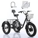 Electric Tricycle for Adults and Seniors, 500W 48V Removable Battery, 20 Inch 3 Wheel Electric Bike City Low Step-Through Electric Tricycle with Large Back Basket for Men, Women