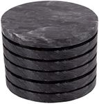 Argon Tableware 6X Black 10cm Marble Round Coasters - Rustic Stone Home Bar Kitchen Dining Table Place Setting & Placemat