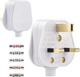 2 Pack 3 Pin Plug UK 13 Amp Plugs Fused Mains Plugs White Plug with 3A 5A 7A 10A 13A Domestic Fuses Kit