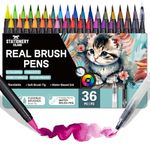 STATIONERY ISLAND Watercolour Brush Pens 36+1 Set Soft Brush Pens Water Colour Pens Art Colouring Pens for Kids and Adult Colouring Book Calligraphy Painting