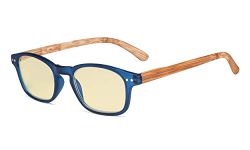 Eyekepper Blue Light Blocking Computer Reading Glasses - Yellow Filter Lens Readers with Bamboo-look Temples - Blue Frame +2.50