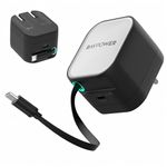 RAVPower 45W GaN PD Fast Charger with Retractable Type-C Cable | 2-Port Wall Adapter (2 USB-C)| Foldable Pin Travel Charger for iPhone, Samsung,Vivo,Oppo,iPad, MacBook & Type C Laptop