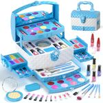 PERRYHOME Kids Makeup Set for Girl 56 Pcs Washable Real Cosmetic, Safe & Non-Toxic Frozen Toys Toddler Makeup Kit, Frozen Princess Dress up Game Christmas & Birthday Girl Gift for 3-12 (Frozen Blue)