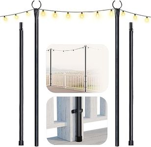 Idzo Heavy Duty Outdoor String Light Pole for Deck Fence or Patio Railing, Hold Upto 125 Ft of String, Deck Poles for String Lights with Bracket Kit for Parties, Wedding Decor - 2 Pack