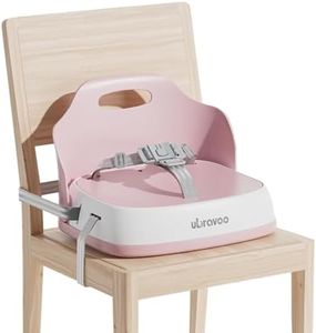 UBRAVOO Portable Booster Seat for Dining, Travel High Chair with 3-Point Harness and 2 Adjustable Straps, Washable Baby Food Chairs 6 Months Plus Sitting Up(Pink)