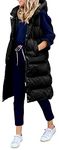 Avilego Women's Hooded Long Down Vest Full-Zip Sleeveless Puffer Vest Fashionable Coats Jacket, Black, Medium