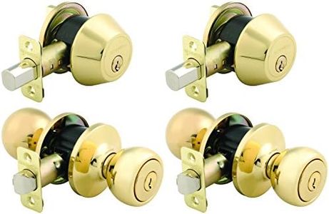 Brinks 2106-105 Ball Style Keyed Alike Entry Knob and Deadbolt (Pack of 2 with 2 Knobs, 2 Deadbolts), Polished Brass