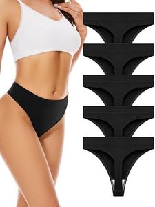 voenxe Seamless Womens Thong Underwear,High Waisted Tanga Woman No Show Panties,Breathable Workout Comfortable Undies,5 Pack Black