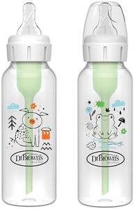 Dr. Brown's Natural Flow Anti-Colic Options+ Narrow Baby Bottle, Pig & Frog, 8 oz/250 mL, with Level 1 Slow Flow Nipple, BPA Free, 0m+, 2-Pack