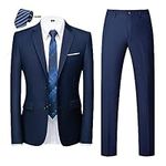 MOGU Mens Slim Fit Suit 2 Piece Tuxedo for Prom Business Wedding Dance (Suit Jacket + Pants), Navy, 32