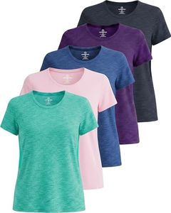 Real Essentials Womens Plus Size Just My Quick Dry Fit Dri Fit Active Wear Yoga Workout Athletic Tops Running Gym Exercise Ladies Short Sleeve Crew Scoop Neck Tees T-Shirt, Set 15, 3X, Pack of 5