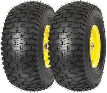 RONPOW 15x6.00-6nhs Lawn Mower Tires and Wheels, Riding Lawn Mower and Tractor Front Pneumatic Tire Replacement Assembly, Compatible with john deere Mower, 3" Offset Hub, 3/4" Bearing, 2Pack Yellow