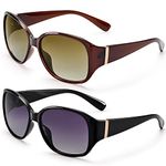 EYEGUARD Polarized Sunglasses for Women Retro Vintage Driving Sun glasses UV400 Protection, Black + Brown, Large