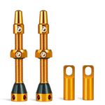 Thinvik Presta Tubeless Valve Stem 44mm,Super Light Alloy Presta Tubeless Valve Stem Kit for Tubeless Tires-2 Tubeless Valve Stem (with Aluminum Alloy Valve Cap) + Valve Core Removal Tool(Orange)