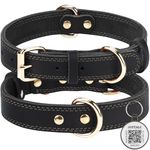 Joytale Genuine Leather Dog Collar with QR ID Tag | Heavy Duty Dog Collar with Metal Buckle | Soft and Durable Leather Collars Adjustable for Small Dogs, Black, S