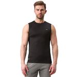 berge' Men's Sleeveless T-Shirt, 100% Polyester Jacquard Geometric Print Tshirt for Swimming Badminton Running Sporting Activity, Slim Fit Round Neck Gym Tank Tops & Muscle Tees - BLACK