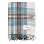 The Scotland Kilt Company Picnic Rug Scottish Tartan Throw in Muted Blue Stewart - Warm Wool Travel Blanket with Fringed Edges - 60 x 70”