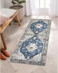 Lahome Boho Tribal Runner Rug - 2x5 Blue Soft Bathroom Rug Runner Laundry Room Mat, Medallion Soft Non Slip Machine Washable Entryway Carpet Runner for Kitchen Sink Bedside Front Door Hallway