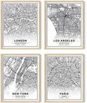 HAUS AND HUES Black and White Wall Art - Set of 4 Black and White Pictures of City Wall Art, Paris Wall Decor, New York City Wall Art, London Art Print, Los Angeles City Art (Framed Beige 16x20)