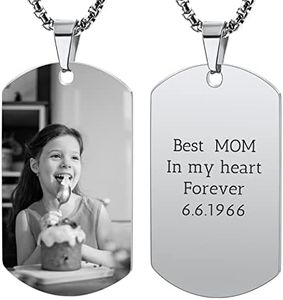 OTXIXTO Collar con Colgante de Etiqueta de Perro Personalizado con Texto Grabado/Color/Imagen en Blanco y Negro para Hombres y Mujeres, Joyería de Acero Inoxidable Conmemorativa, Cadena Ajustable