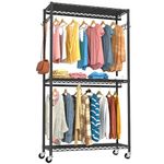 VyGrow Clothes Rack, Clothes Racks for Hanging Clothes, 3 Tiers Adjustable Closet Organizer System with Wheels | Double Rods | Side Hooks | Load 445lbs |mothers day gifts