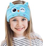 Laelr Kids Headband Headphones Soft Fleece Wireless Bluetooth Headband Headset with Built-in Microphone Voice Prompt Hi-Fi Stereo Super Bass Music Sleep Eye Mask for Travel and Sleeping (Blue)