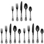 KitchEase Matte Black Silverware Set | Satin Finish 15-Piece Flatware Set with Unique Christmas Printed Handle | Dishwasher Safe Stainless Steel Cutlery for Home, Restaurant & Gifting
