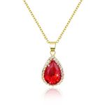 Linawe Red Crystal Ruby Pendant Chain Necklace for Women, Imitation Diamond Preppy Necklace, Boho Cubic Zirconia Birthstone Teardrop Rhinestone Necklace Wedding Jewelry Set