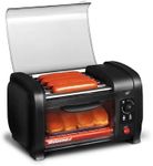 Elite Gourmet EHD-051B Hot Dog Toaster Oven, 30-Min Timer, Stainless Steel Heat Rollers Bake & Crumb Tray, World Series Baseball, 4 Bun Capacity, Black