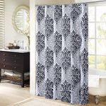 Comfort Spaces Coco Bathroom Shower Curtain Printed Damask Pattern Modern Cute Microfiber Fabric Bath Curtains, 72"x72", Black (CS70-0682)