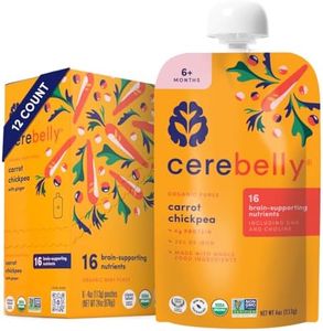 Cerebelly Baby Food Pouches – Organic Veggie Purees for Toddlers | No Added Sugar, Fiber, Non-GMO | Blended Toddler Pouches | 4 Ounce BPA-Free Pouch | Carrot Chickpea | 12 Count