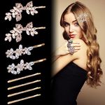 IBEQUEM 8Pcs Rhinestone Bridal Hair Clip Leaf Wedding Hairpin Bride Pearl Crystal Hair Clips Bobby Pins, Shining Diamond Barrette, Elegant Jewelry Bridesmaid Hair Accessories for Women Girls (Rose Gold)