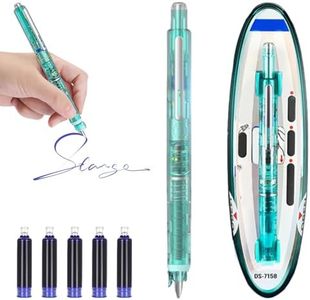Mucpad Retractable Fountain Pen, Fountain Pen Retractable:0.38mm Blue&Black Ink Transparent Barrel Includes 5 Refillable Ink Cartridg (Green, Blue)