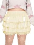 Verdusa Women's Plus Size Coquette Ruffle Shorts Bow Front Lace Trim Bloomer Shorts Beige 2XL