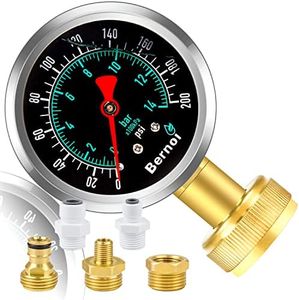 Bernoi Liquid Filled Water Pressure Gauge Kit with 5 Parts, 0-200 Psi, Standard 3/4" Female Garden Hose Thread Water Pessure Gauge for Home