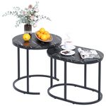 VILAWLENCE Nesting Coffee Table Set of 2 Modern Round Black Faux Marble Wood Table,Side Table Gold Metal Frame Oval End Table Small Space for Living Room,Bedroom,Studio Apartment Essential