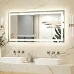 Keonjinn 120x60cm Bathroom Mirror with Led Lights, Antifog Vanity Mirror Back and Frontlit 3 Colour Dimmable Illuminated Wall Mounted Rectangle Mirrors