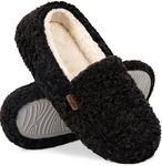 LongBay Women's Fuzzy Memory Foam Slippers Warm Cozy Shearling House Slippers for Ladies Supportive Slip on Indoor Home Shoes, Black, 6.5-7.5