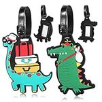 2 Pcs Luggage Tags, Silicone Luggage Tag with Name ID Card Lovely Secure Luggage Tags for Travel Suitcase Perfect to Quickly Spot Luggage Green Dinosaur Baggage Labels Suitcase ID Tag Set for Kids