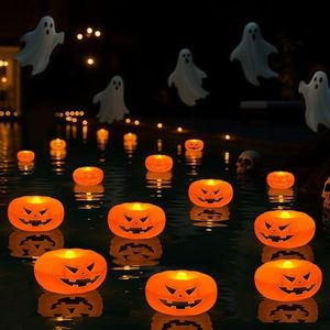 2.3” x24PK Orange Floating Candles-Halloween Flameless Water - Activated Candles, 180+ Hours Long - Lasting- Fall Decorations- Pool Decor-Thanksgiving Decorations