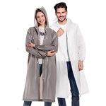 NVioAsport Rain Ponchos for Adults, (2 Pack) Reusable Waterproof Rain Coat with Drawstring Hood and Elastic Cuff Sleeves - White & Grey