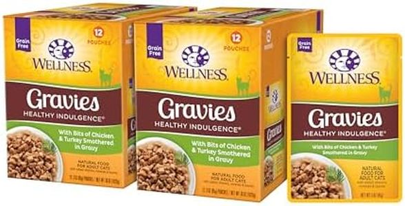 Wellness Healthy Indulgence Gravies Grain-Free Wet Cat Food, Made with Natural Ingredients and Quality Proteins, Complete and Balanced Meal, 3 oz Pouches (Chicken & Turkey in Gravy, 24 Pack)