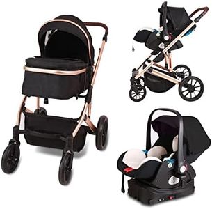 5 in 1 Baby Stroller,Reversible Infant Pushchair, Compact Fold Baby Stroller, Two-Way with Reversible Seat Design, with Aluminum Frame, Large Seat Area, Extra Large Storage Basket(Color:Black)