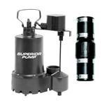 Superior Pump 92031 1/3 HP Cast Iron Submersible Sump Pump with Vertical Float Switch, Plus 1-1/2-Inch Rubber Boot Check Valve