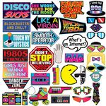 Retro 80's Photo Prop Set - 37 pcs - Funny 1980's Theme Party Decoration, Favors & Supplies