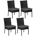 Outsunny 4 Pieces PE Rattan Garden Chairs with Cushion, Patio Wicker Dining Chairs with Backrest for Patio, Deck, Garden, Black